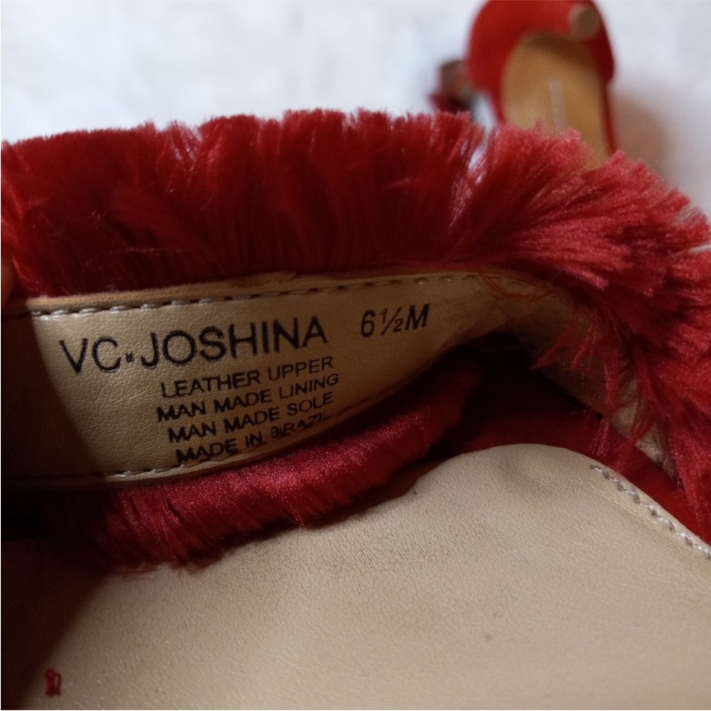 Vince Camuto Red Joshina Fringed Buckle Open Toe High Heels - Picture 9 of 11